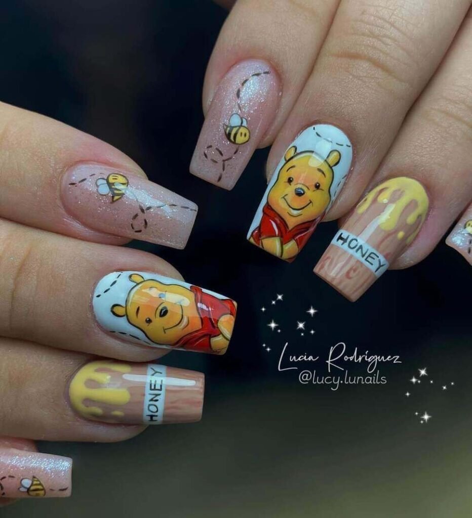 Winnie the pooh cartoon nail designs