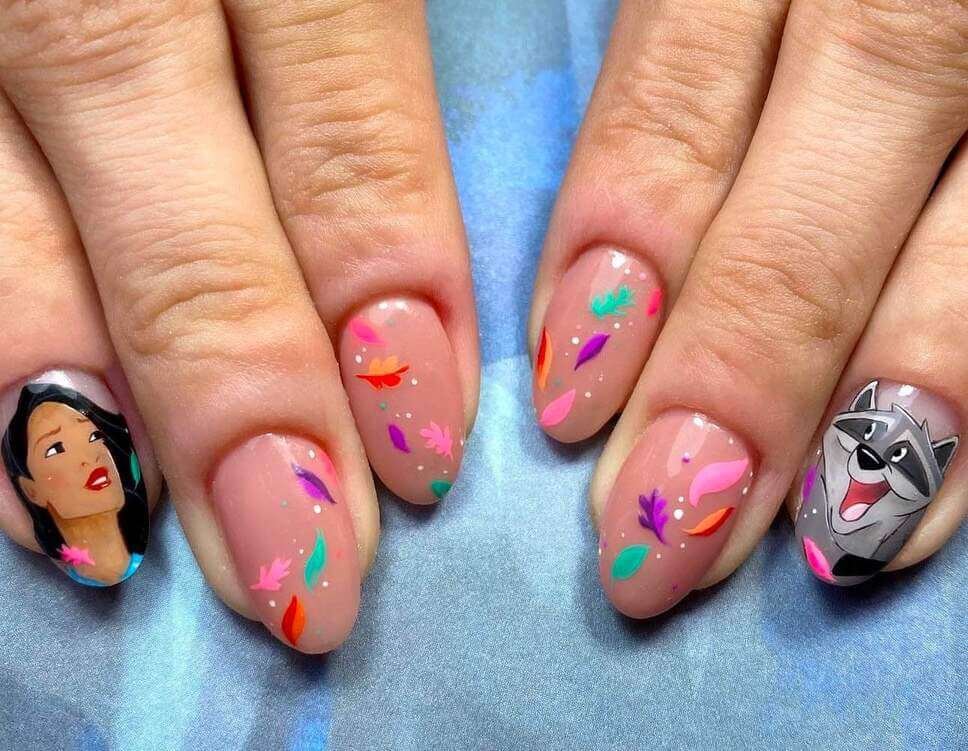 Pocahontas cartoon nail designs