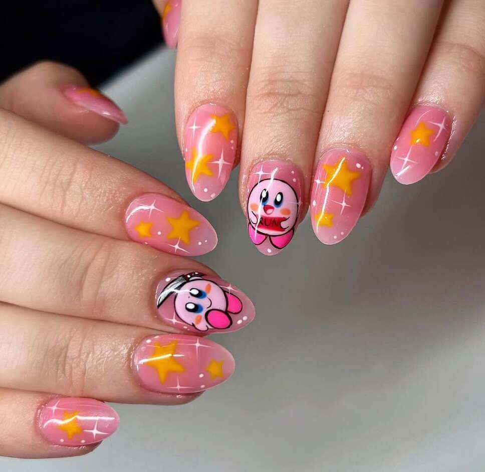 kirby cartoon nail ideas