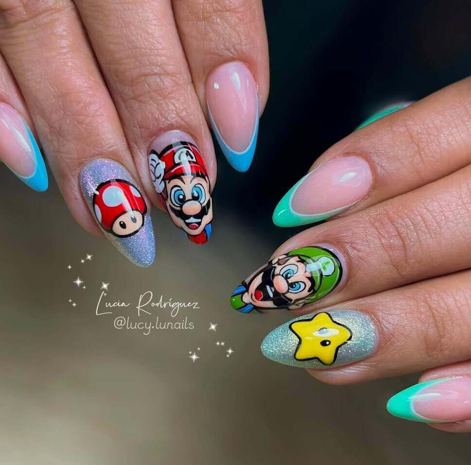 Super Mario cartoon nail designs