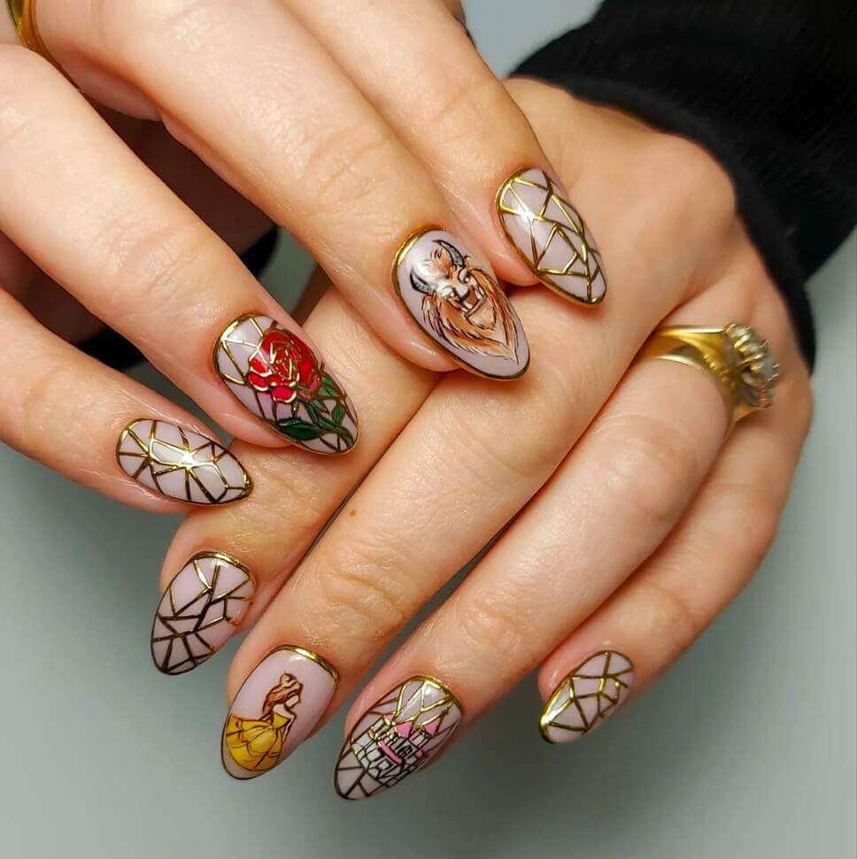 Beauty and the beast cartoon nail designs