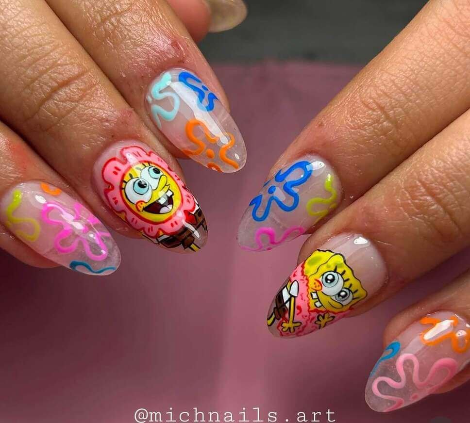 Sponge Bob squarepants cartoon nail designs
