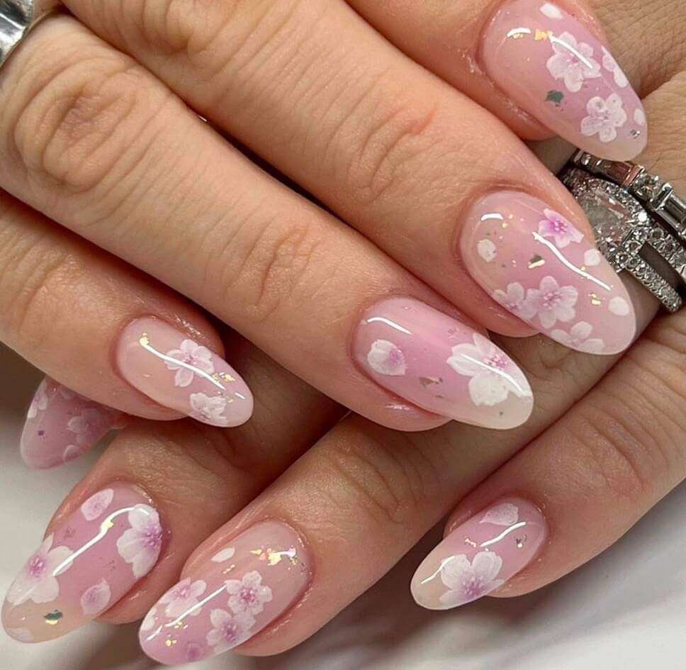 soft pink cherry nail designs