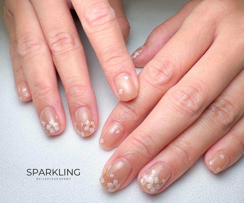 nude cherry blossom nail ideas