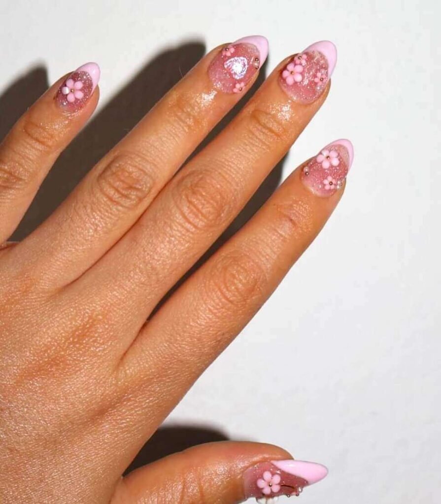 sparkling cherry blossom nail designs