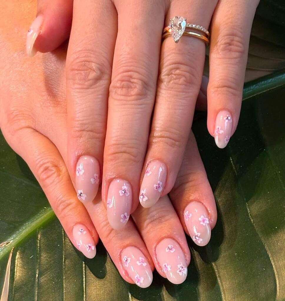 glittery cherry blossom nails