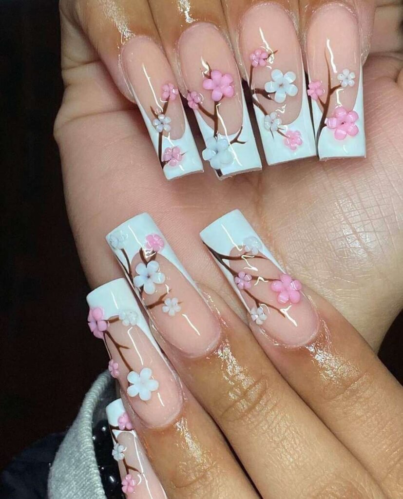 3D cherry blossom nails