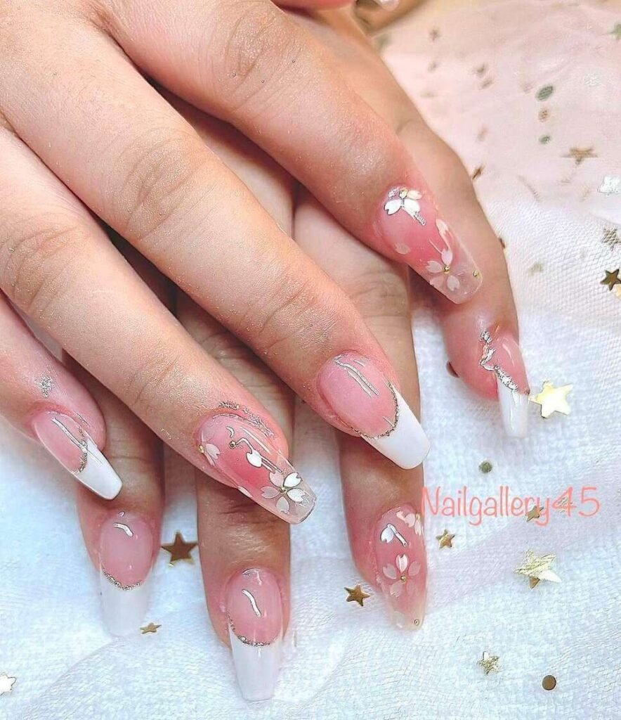 Cherry blossom French tip nails