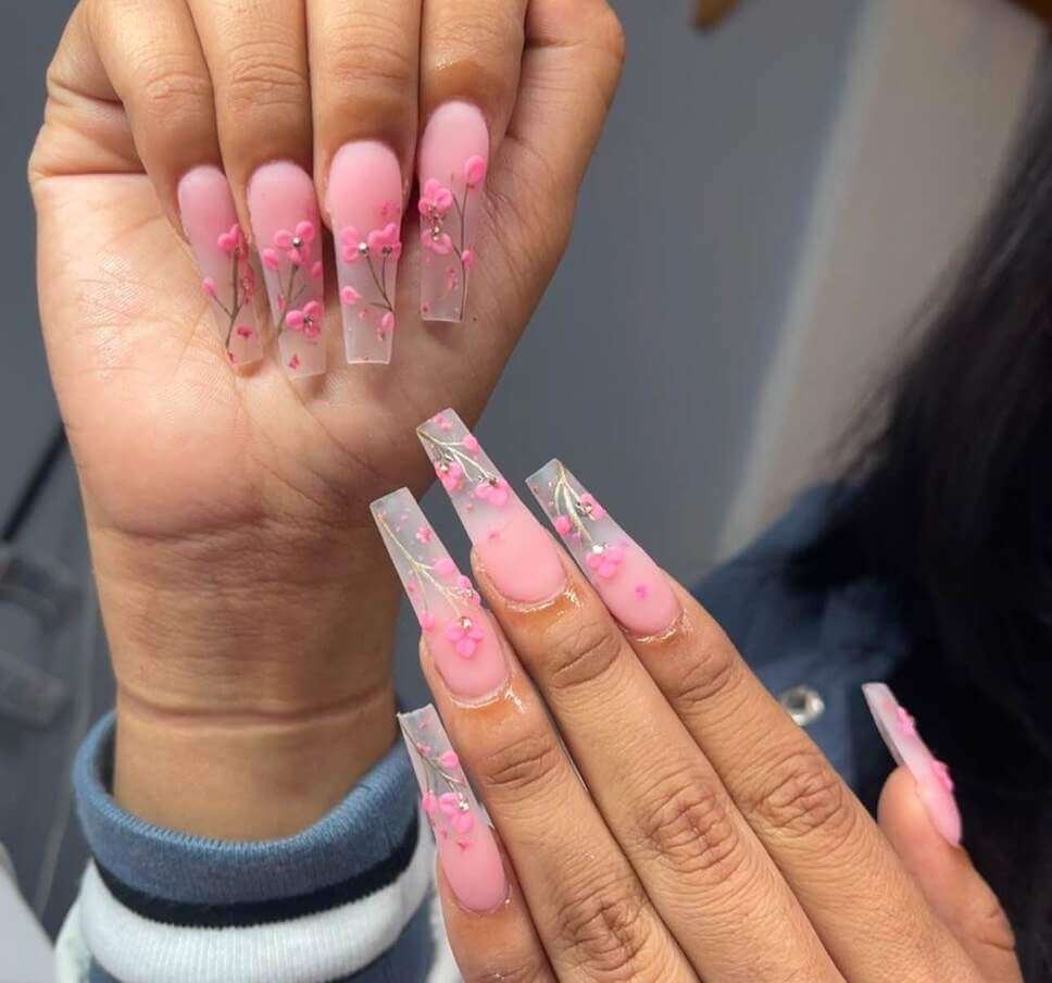 long cherry blossom nail designs