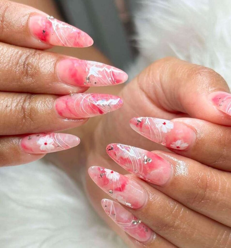 pink cherry blossom nail designs