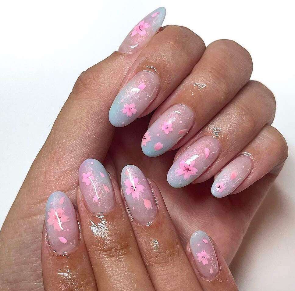 ombre cherry blossom nail designs