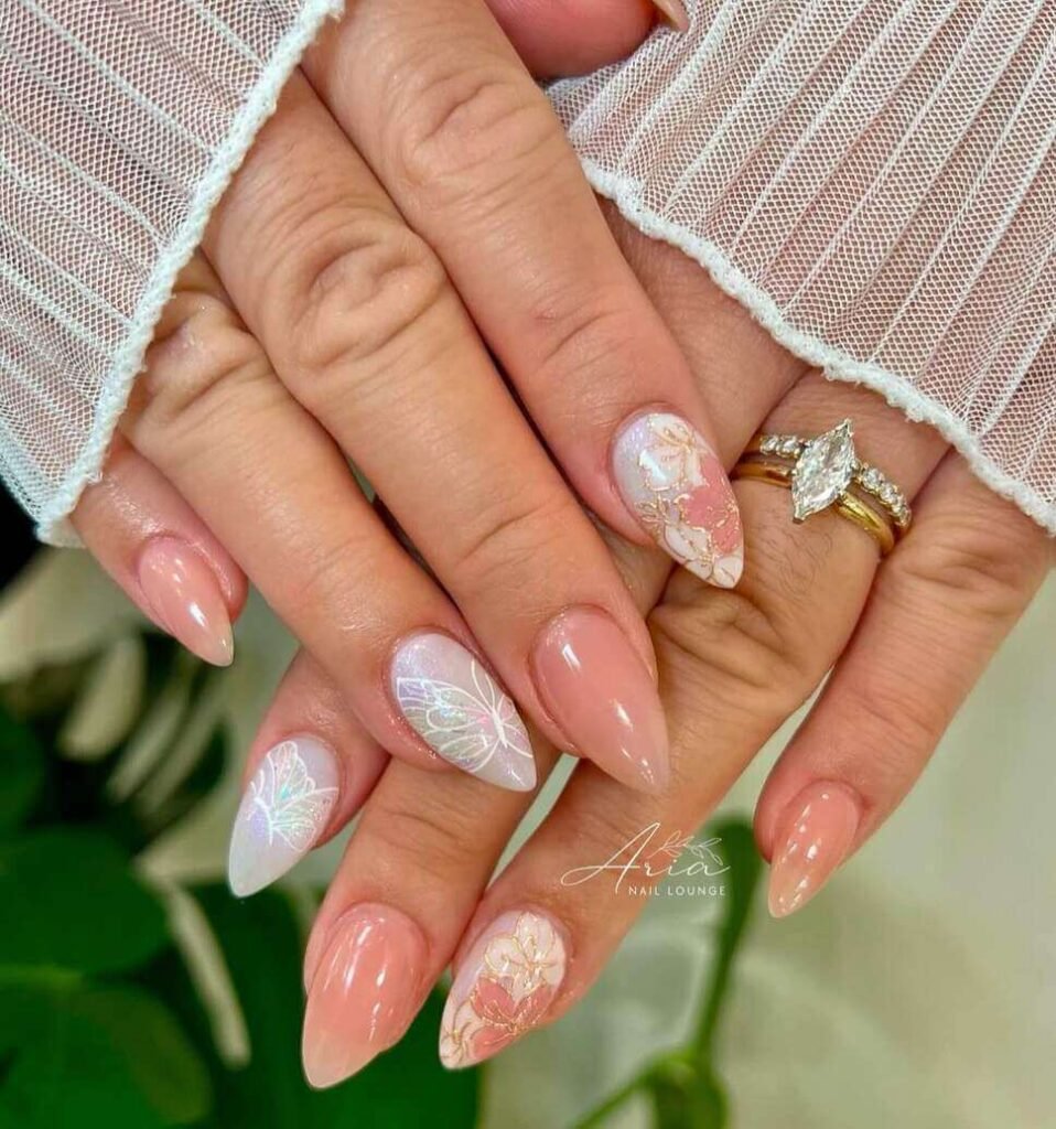 almond cherry blossom nail designs