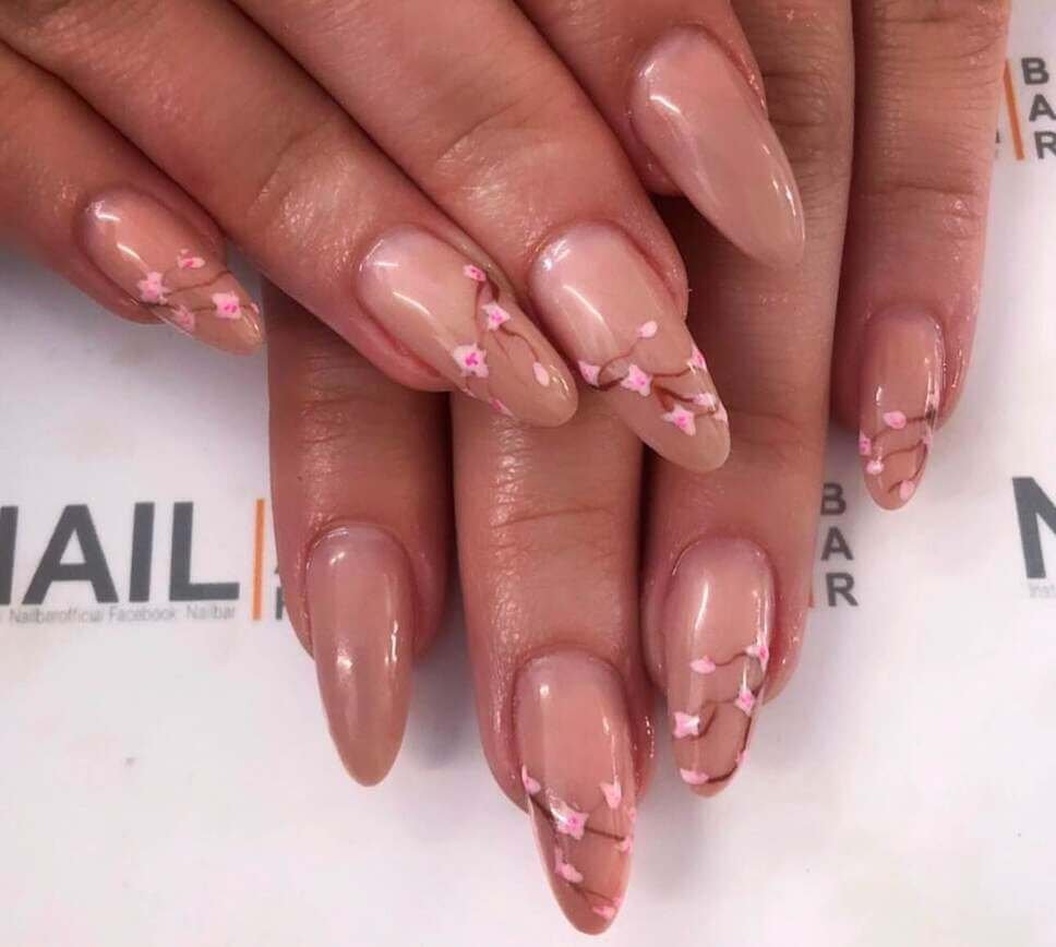 nude cherry blossom nails