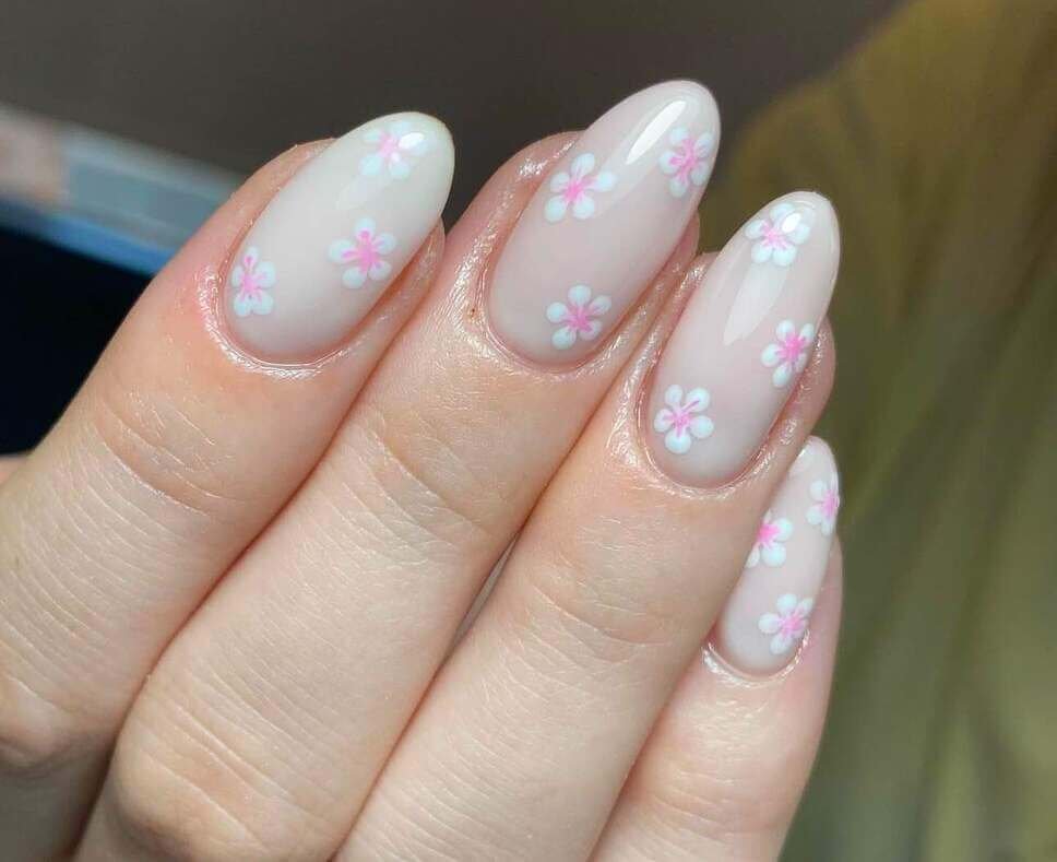 nude cherry blossom nail ideas