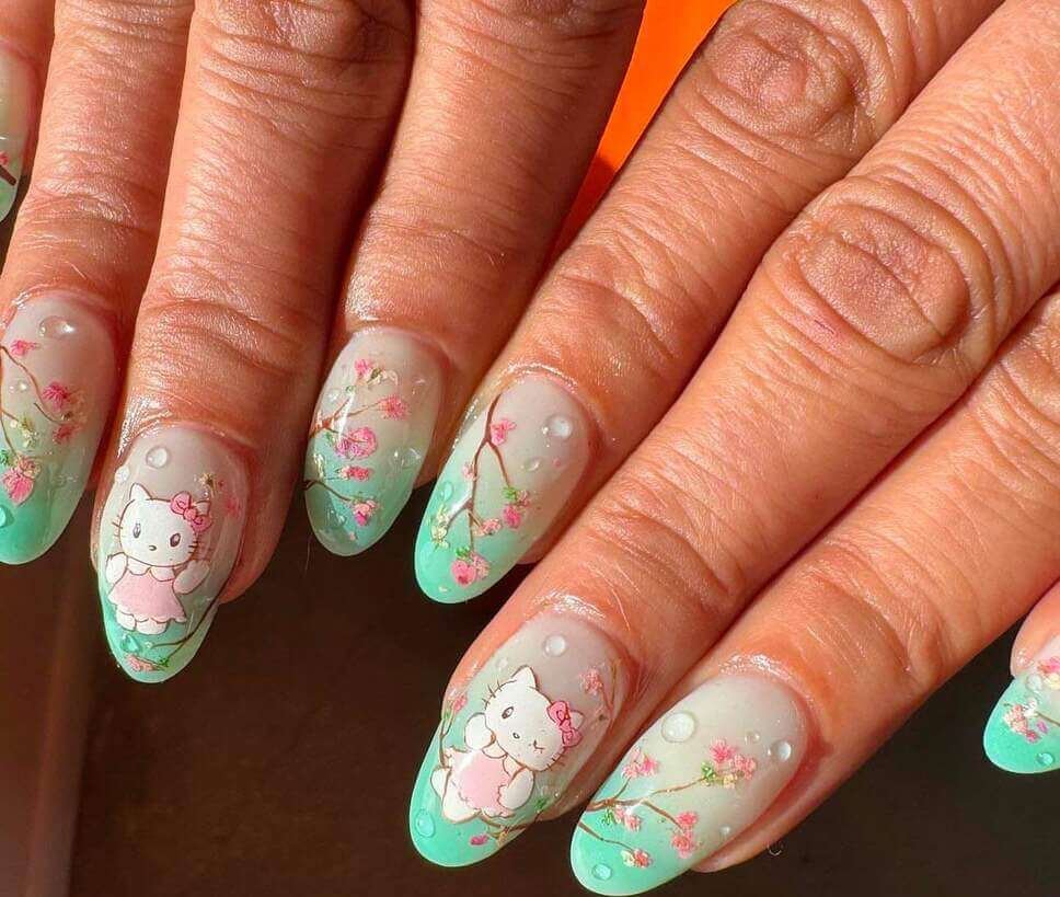 hello kitty cherry blossom nails