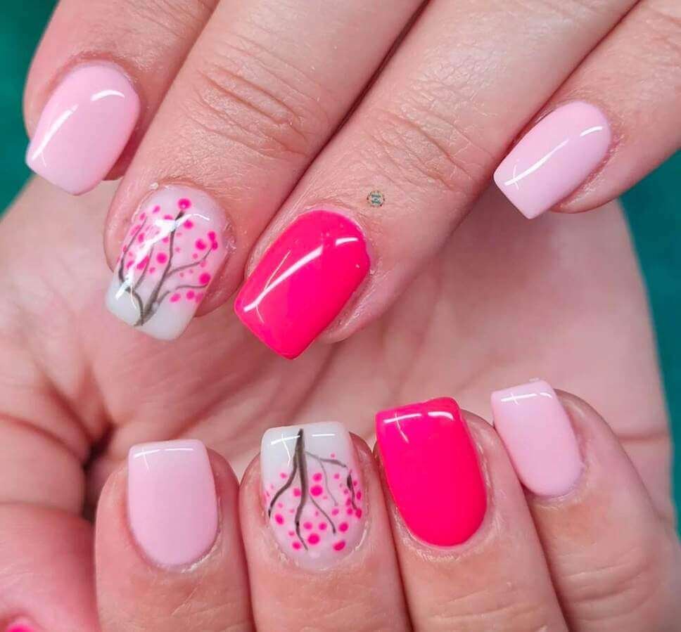 hot pink cherry blossom nail designs