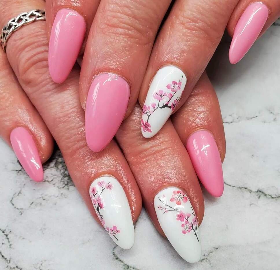 almond cherry blossom nail ideas