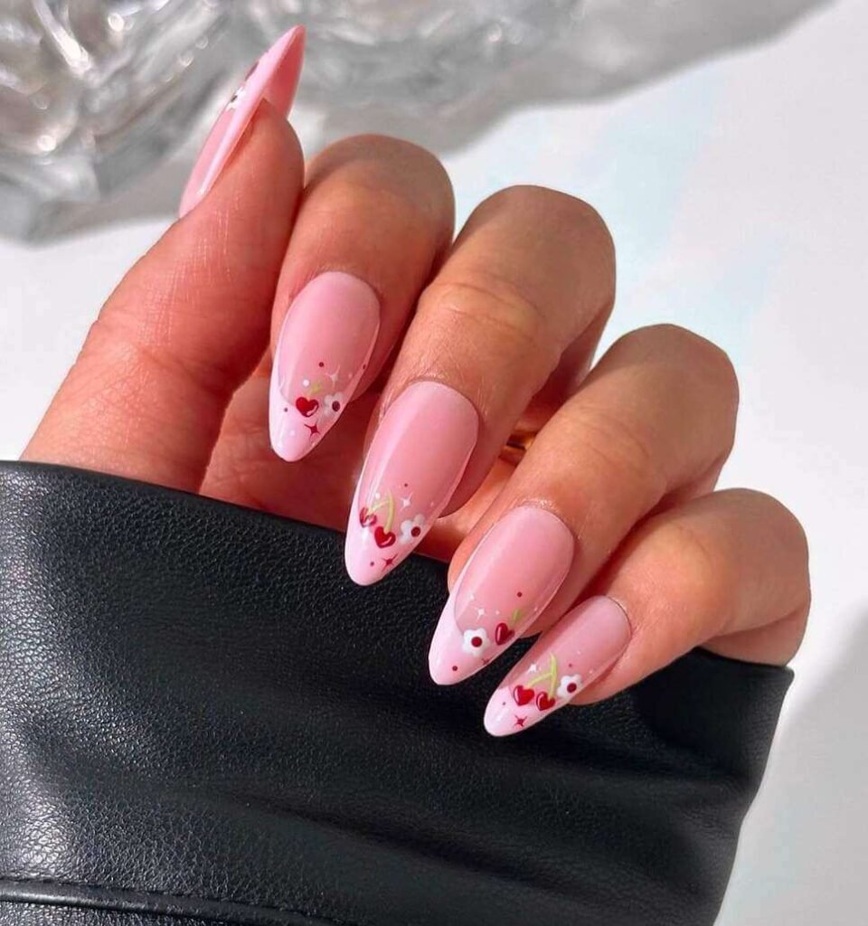 pink cherry blossom nails