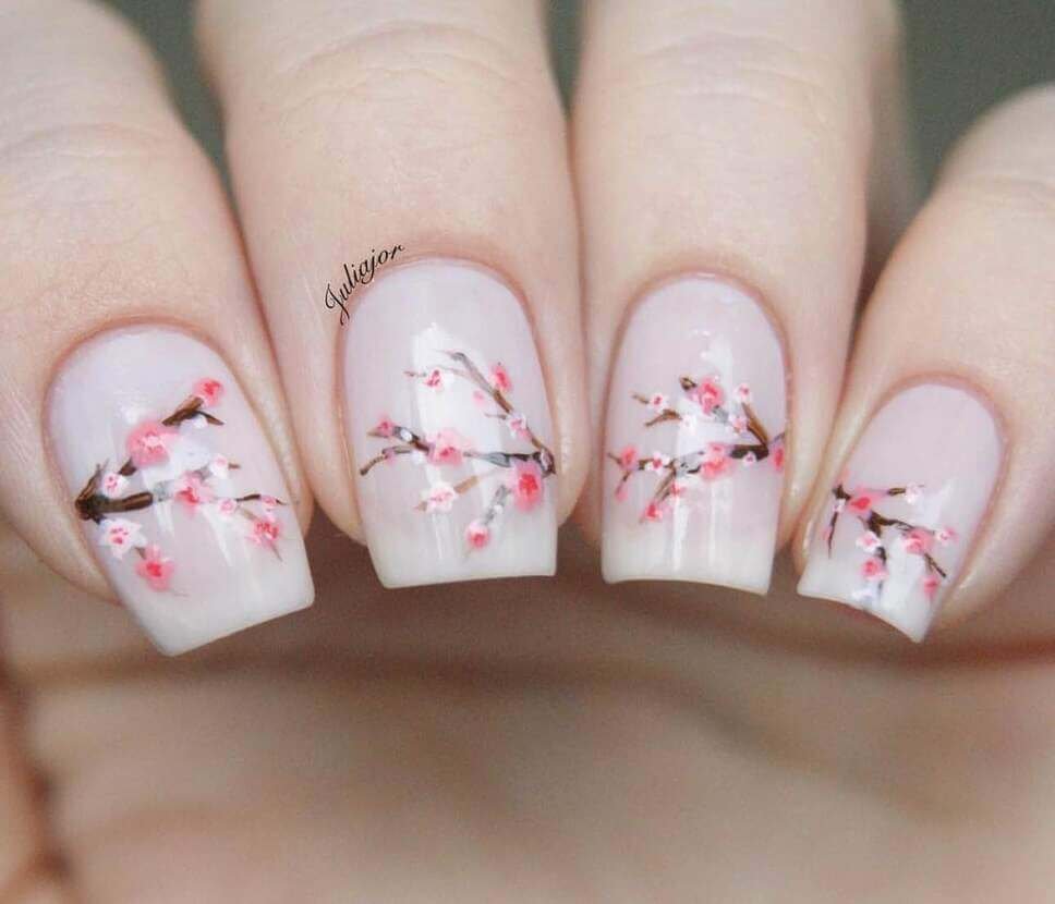 pink cherry blossom nail designs