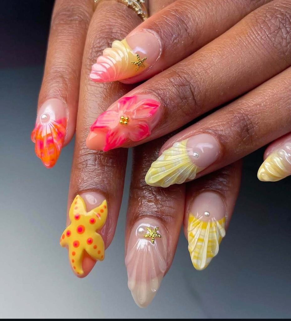 orange and yellow beach nail ideas