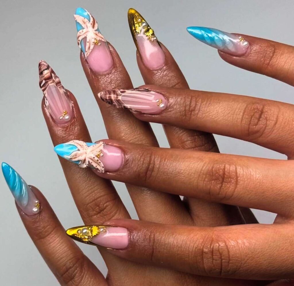long beach nail designs with seashells