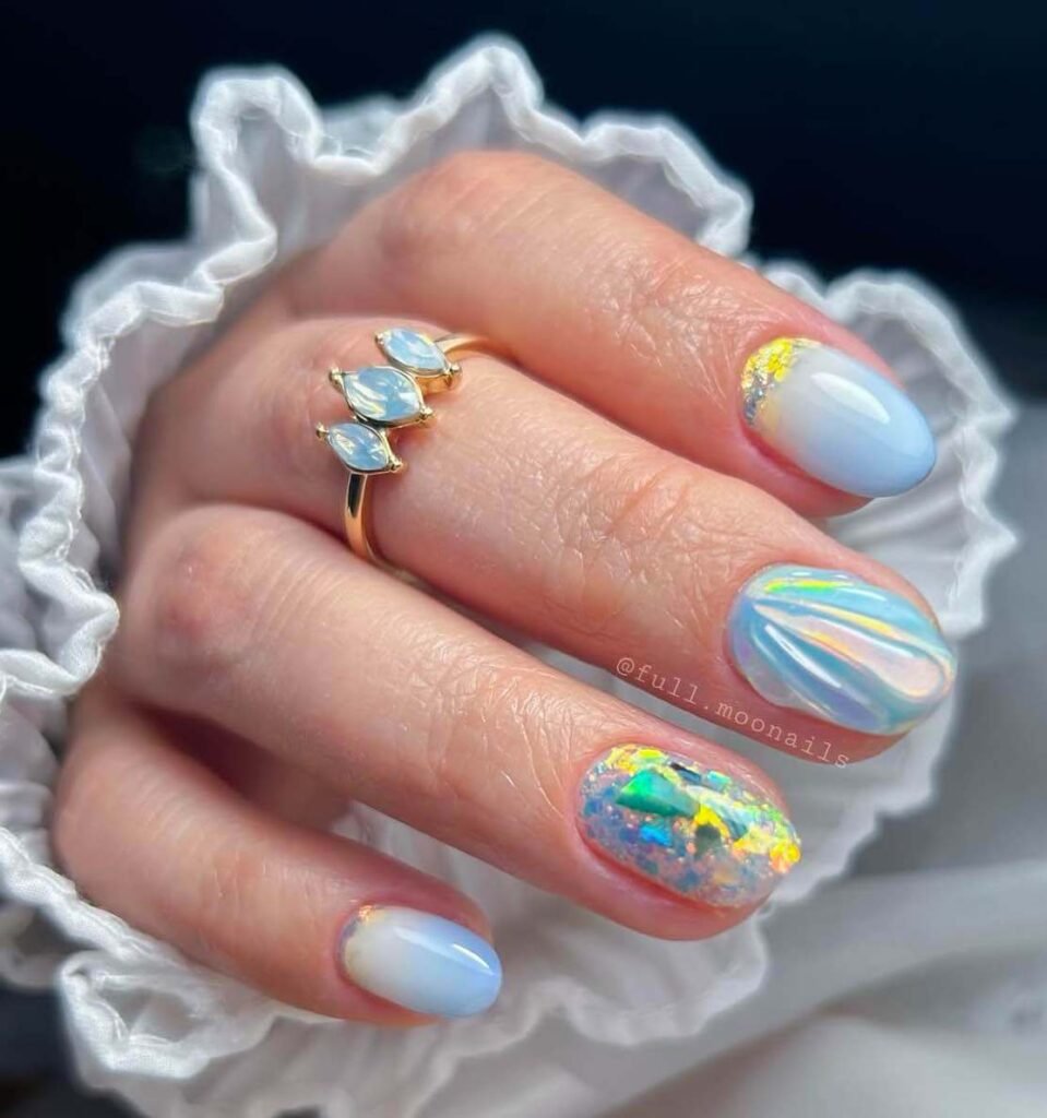 shiny beach nail designs