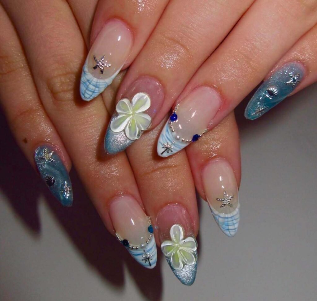 beach nail designs with flowers