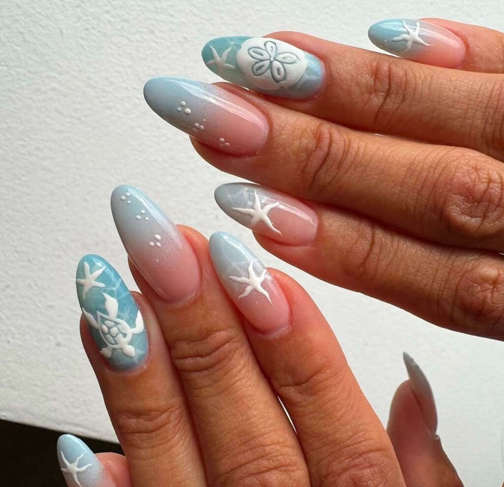 soft blue beach nails