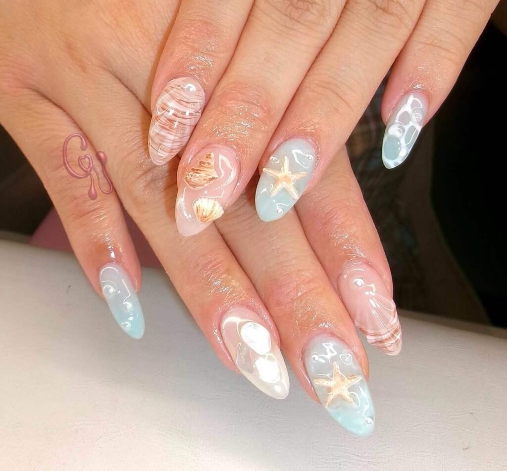 soft blue beach nail ideas
