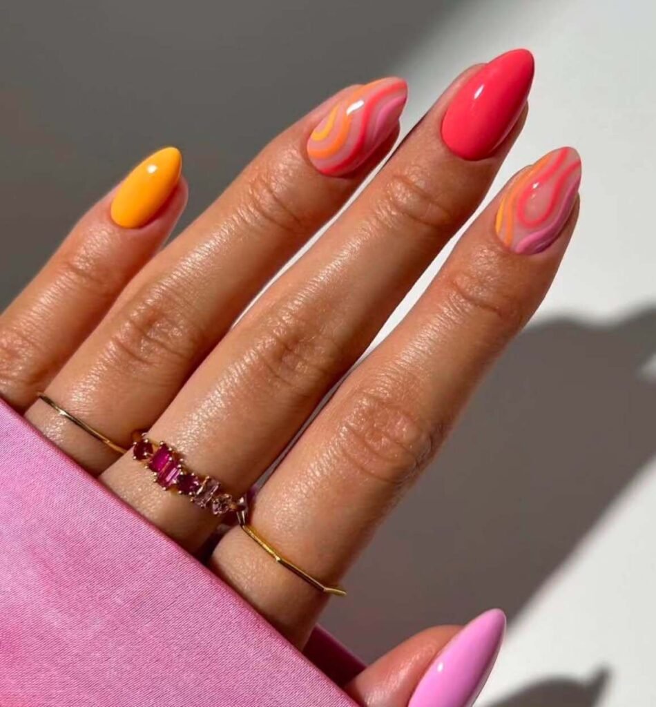 orange sunset beach nails