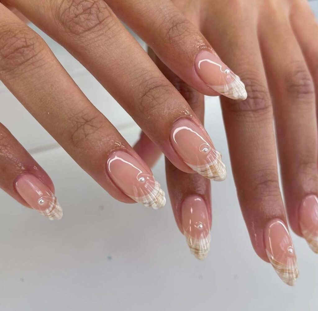 seashell french tip nails