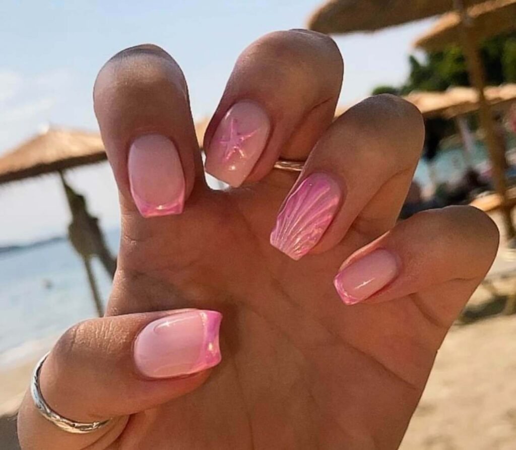 pink seashell nails