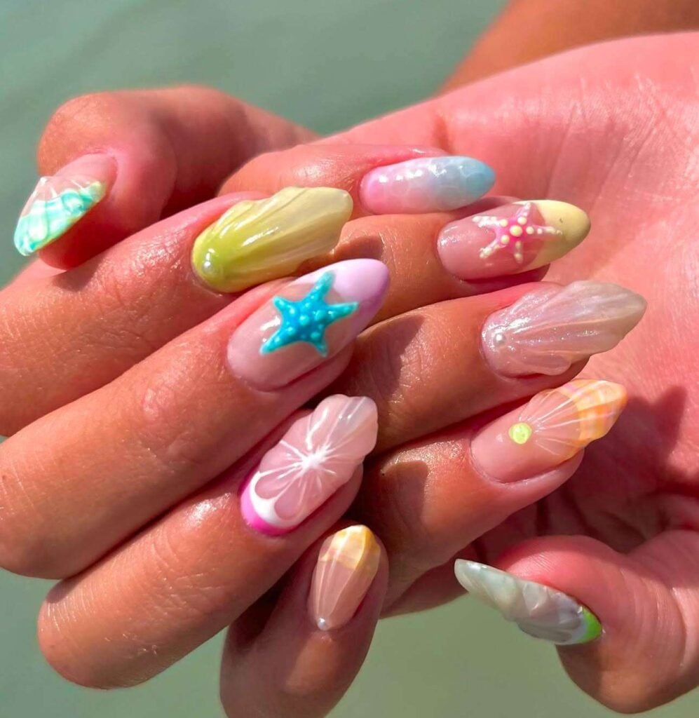 colorful beach nails