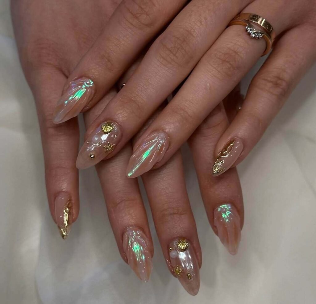 shiny beach nail designs