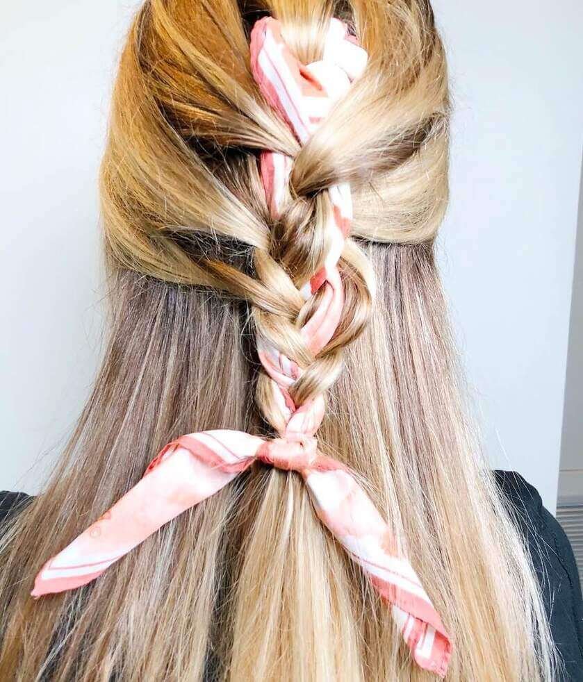 fishtail braid scarf hairstyle