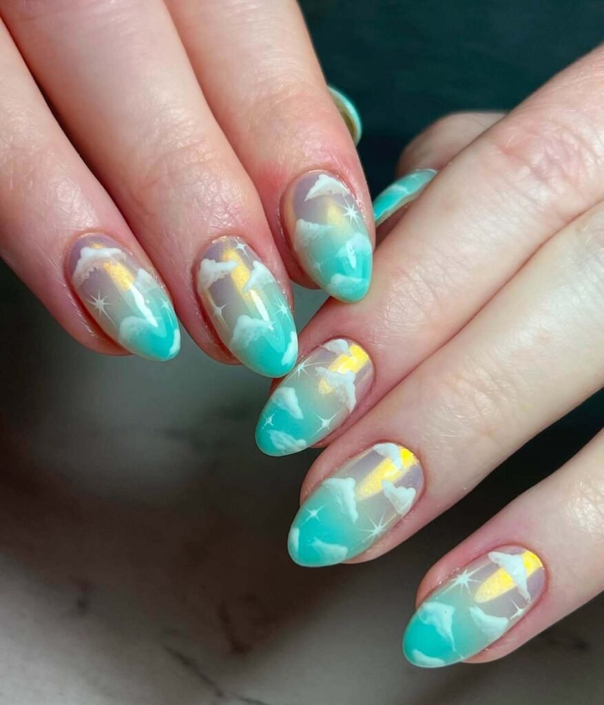 blue cloud nail ideas