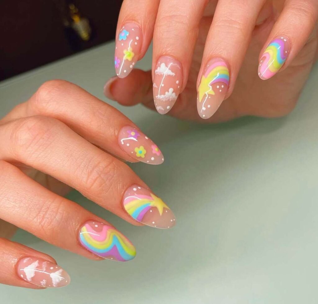 pastel rainbow cloud nails