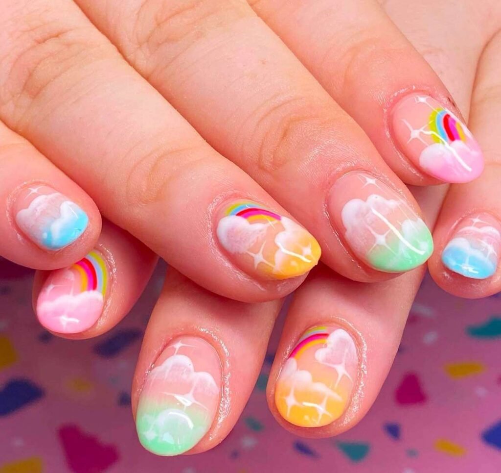 short colorful cloud nail ideas