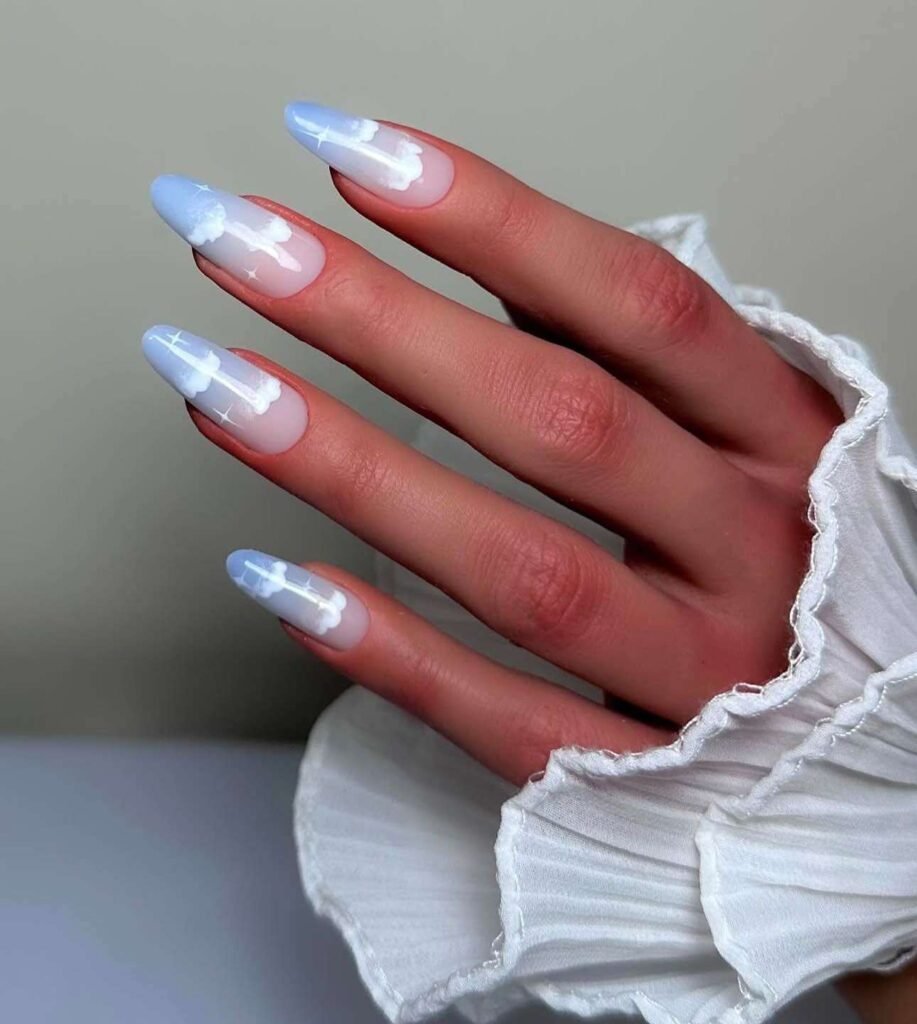 blue cloud nail ideas