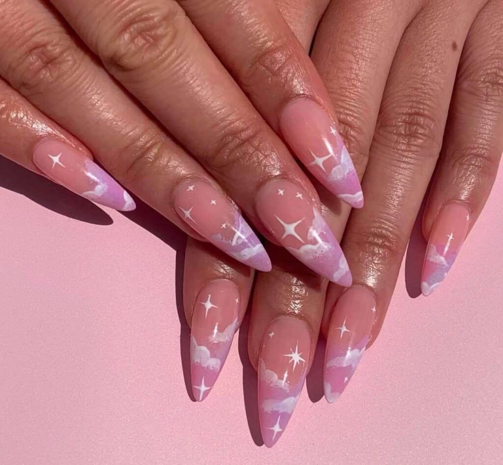 pink stiletto cloud nails