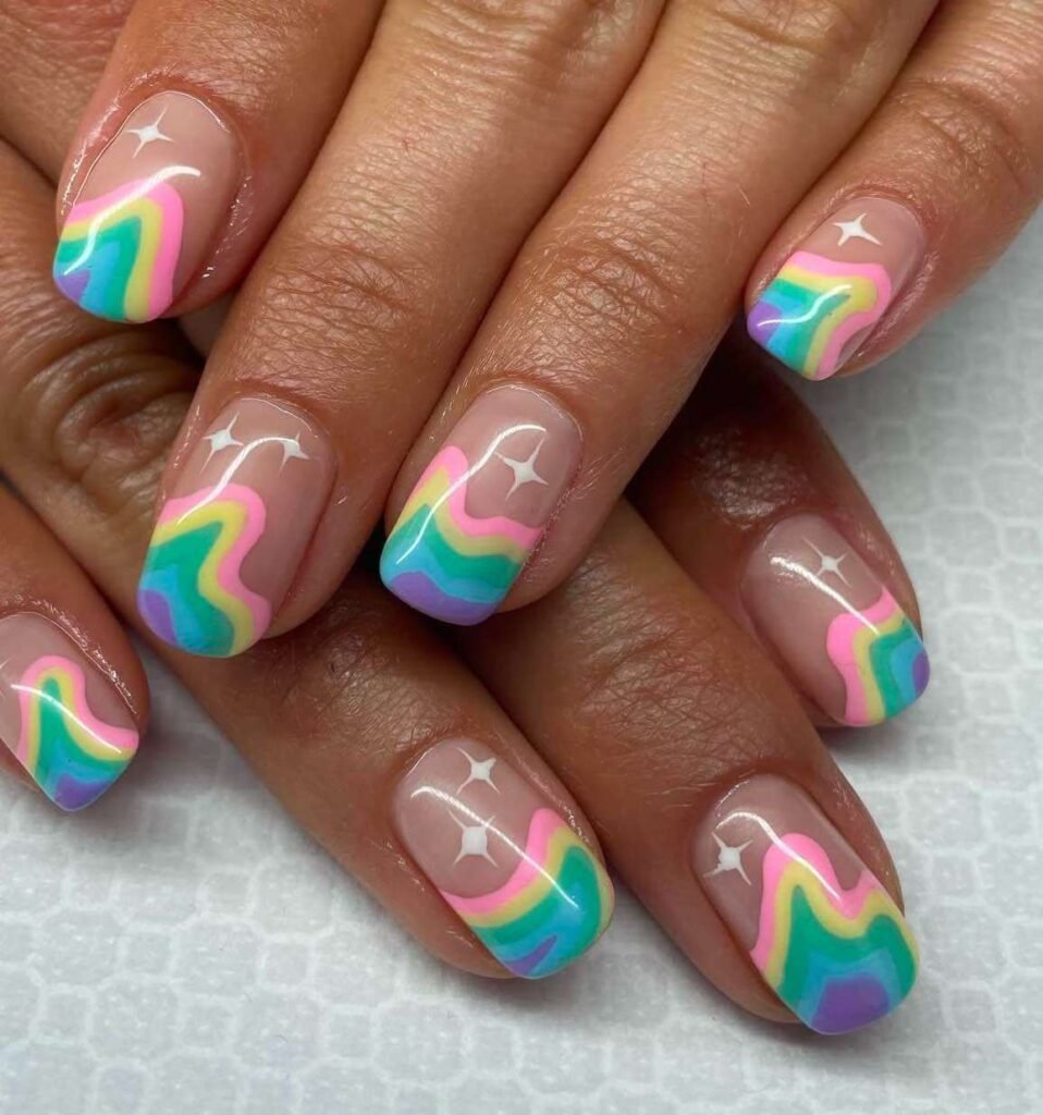pastel rainbow square nails
