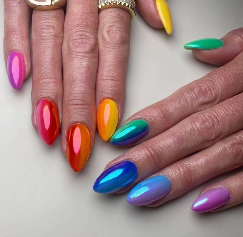 chrome rainbow nail ideas
