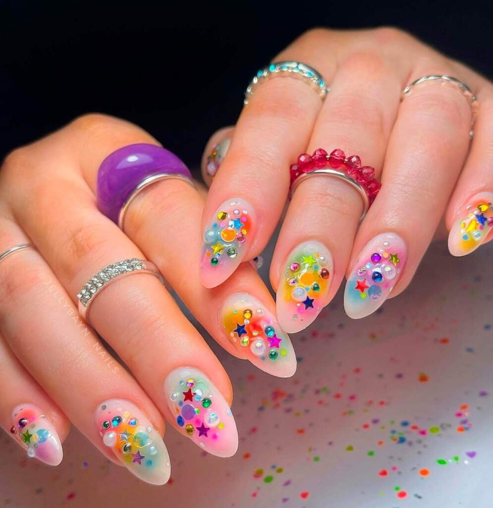 almond rainbow nails
