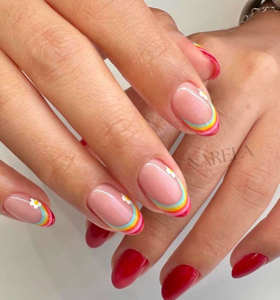 rainbow nail designs with daisies