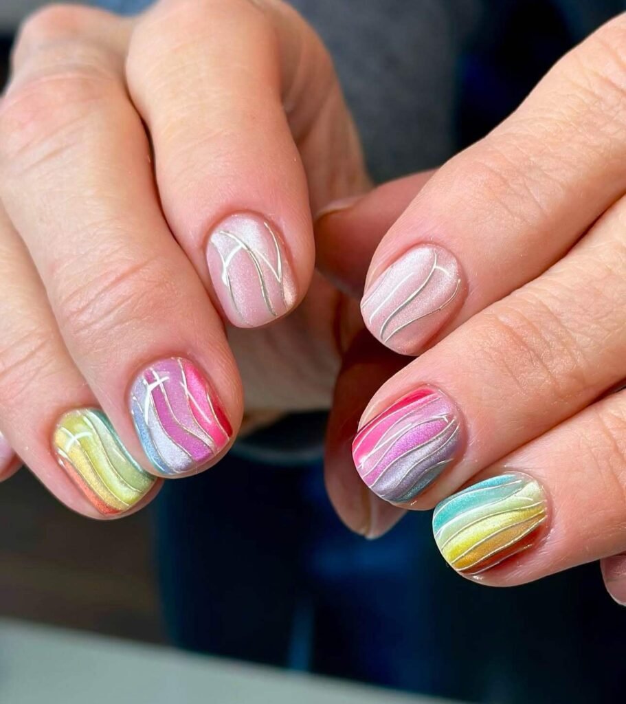 short rainbow nail ideas