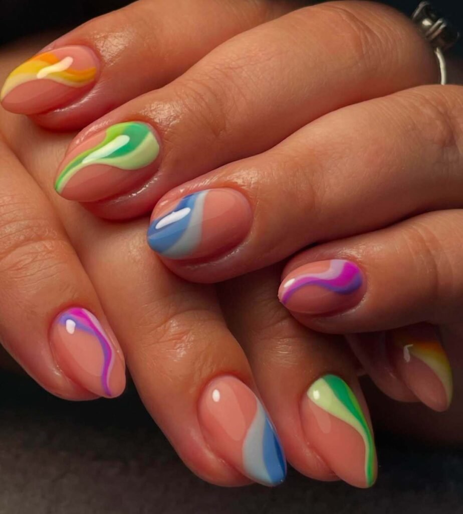 swirl rainbow nail designs