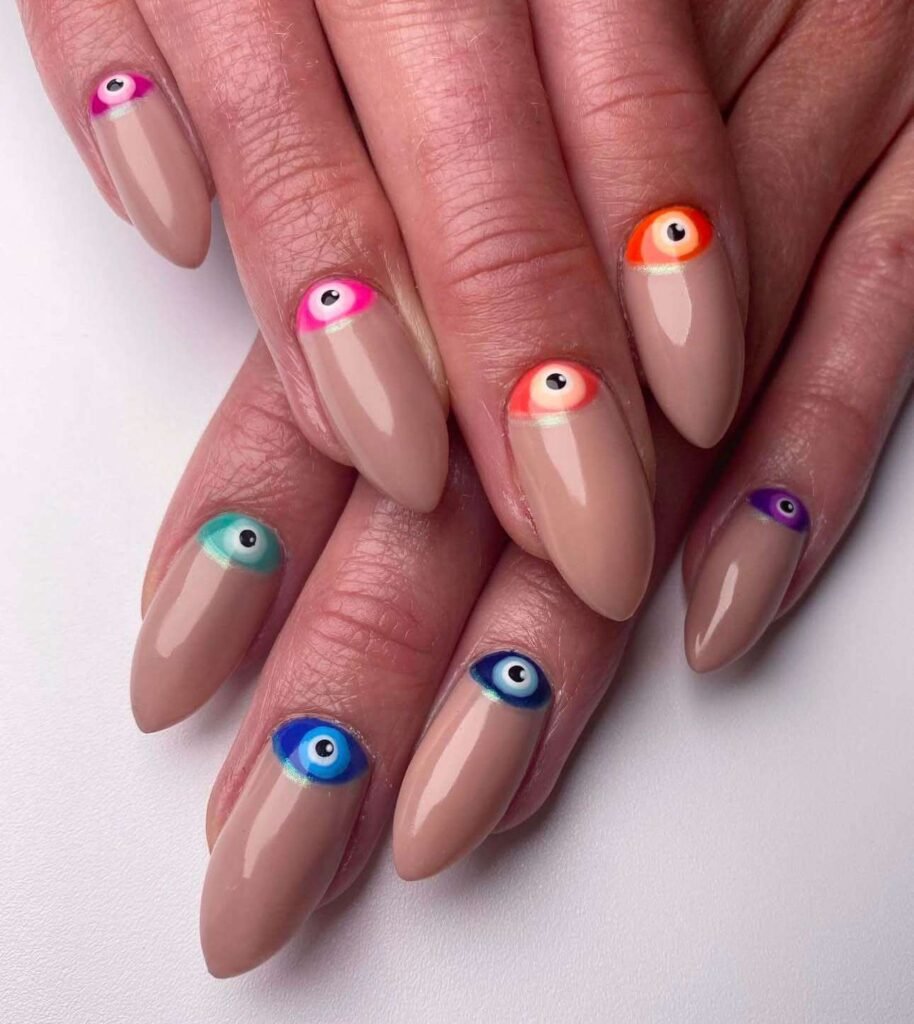 rainbow evil eye nails
