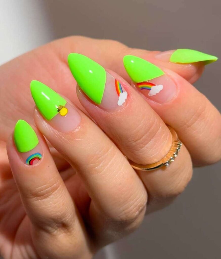 neon green rainbow nails
