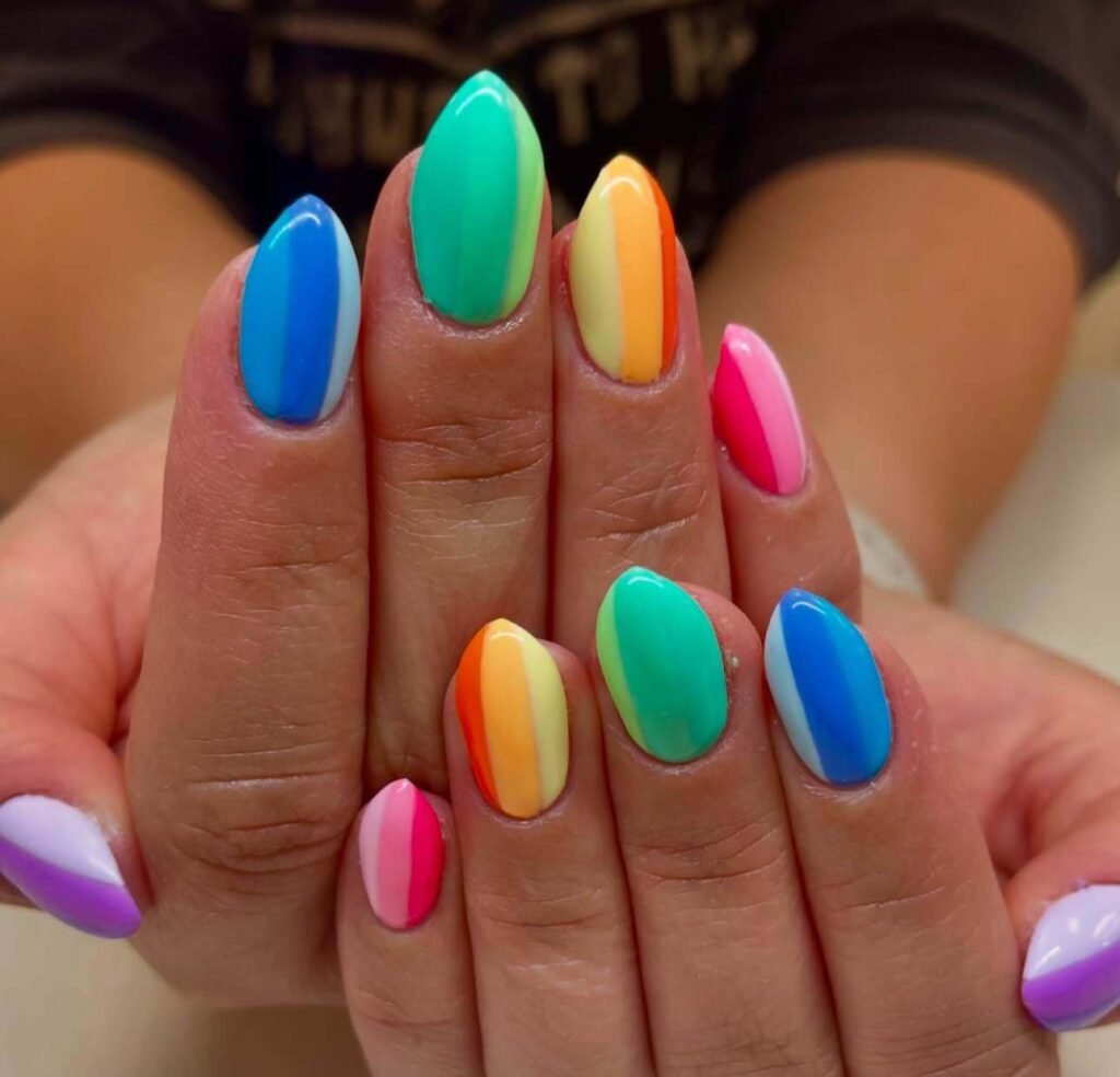 rainbow stripe nails