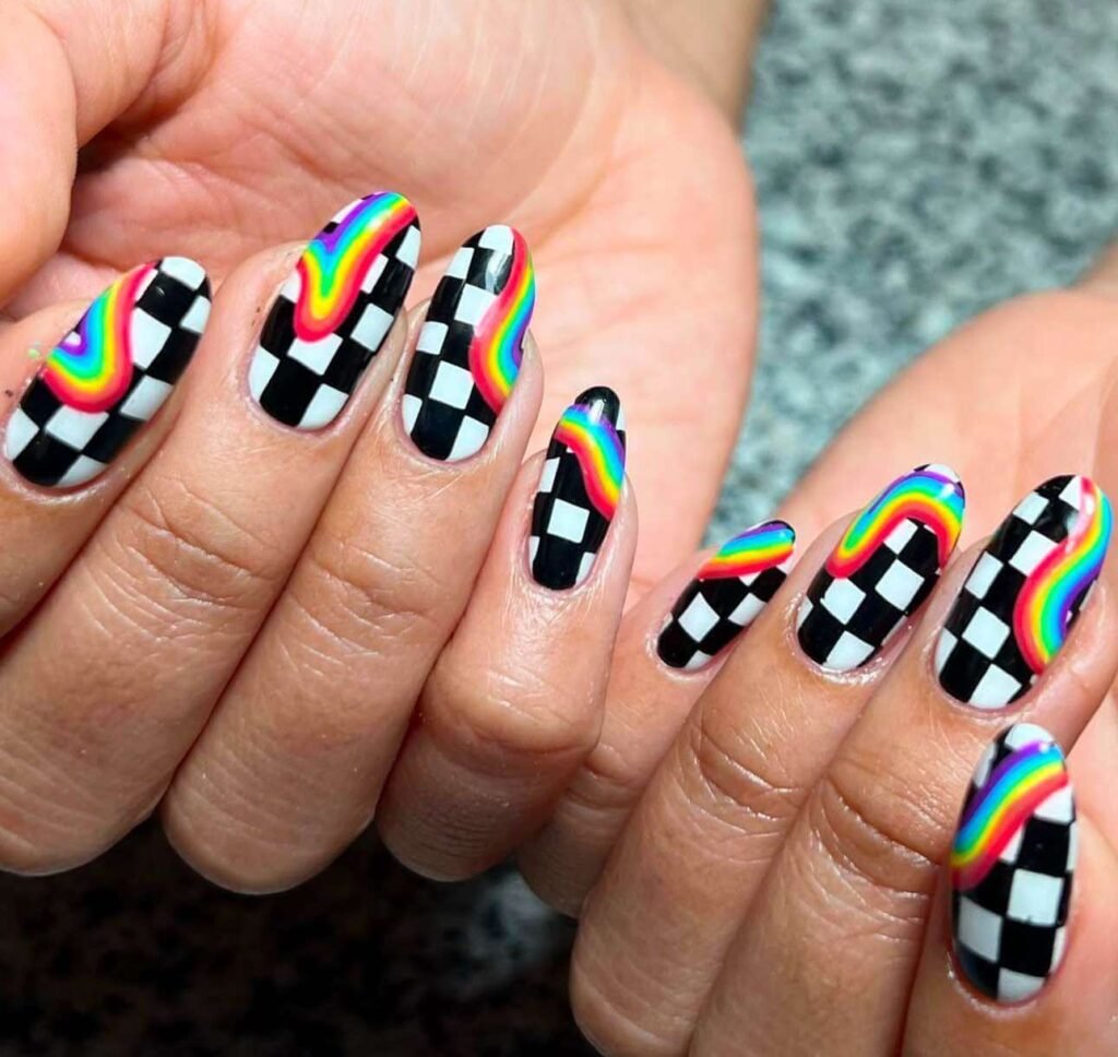 rainbow checkered nails